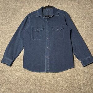 Uniqlo Men Denim Work Shirt L Blue Utility Button Up 331-467438